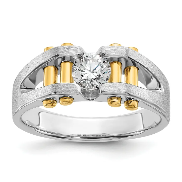 Goldia Rings 14k TwoTone 38 Ct Lab Grown Diamond VSSI G Polished and Satin CutOut Solitaire Mens Ring Goldia Rings 14k TwoTone 38 Ct Lab Grown Diamond VSSI G Polished and Satin CutOut Solitaire Mens Ring