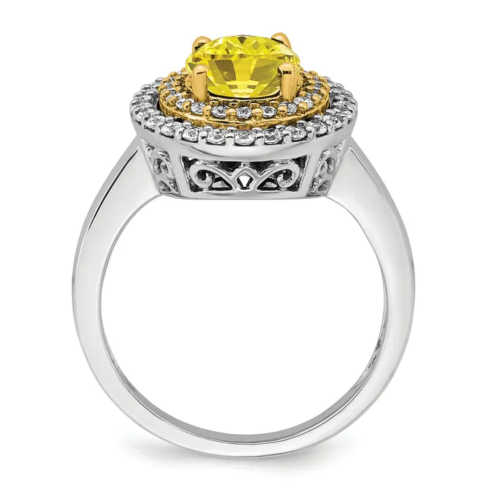 Goldia Rings 14K TwoTone Lab Grown VSSI G Diamond Created Yellow Sapphire Ring