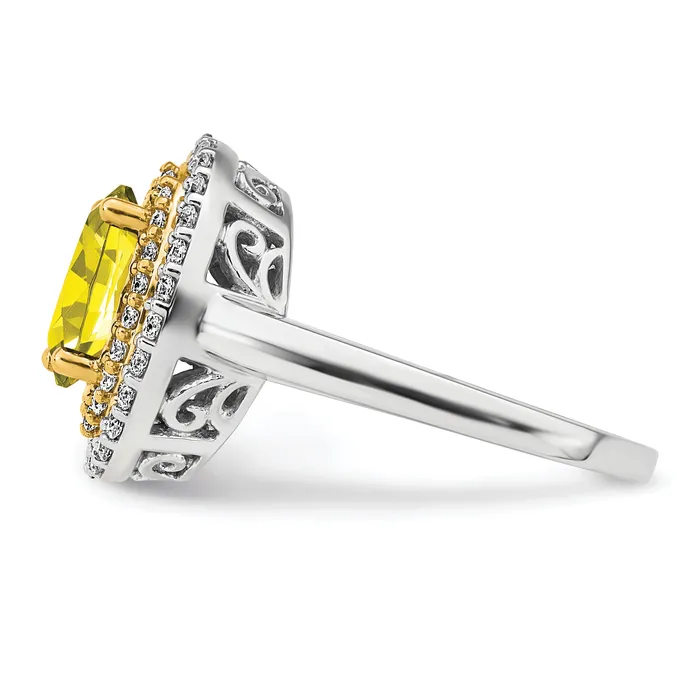 Goldia Rings 14K TwoTone Lab Grown VSSI G Diamond Created Yellow Sapphire Ring