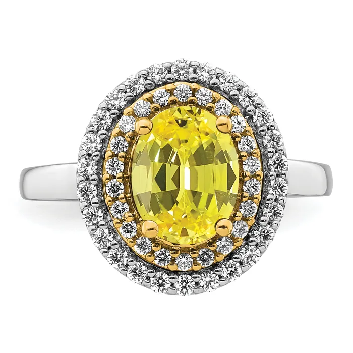 Goldia Rings 14K TwoTone Lab Grown VSSI G Diamond Created Yellow Sapphire Ring