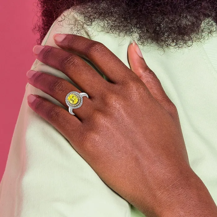 Goldia Rings 14K TwoTone Lab Grown VSSI G Diamond Created Yellow Sapphire Ring