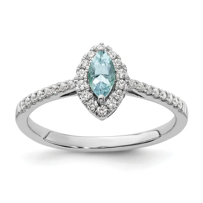 Goldia Rings 14k White Gold 15 Ct Lab Grown Diamond VSSI G and Aquamarine March Birthstone Ring