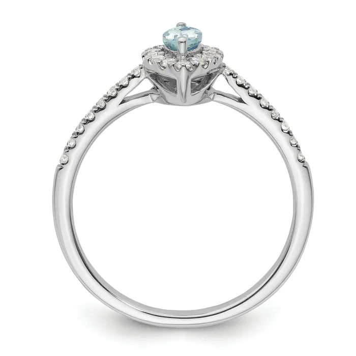 Goldia Rings 14k White Gold 15 Ct Lab Grown Diamond VSSI G and Aquamarine March Birthstone Ring