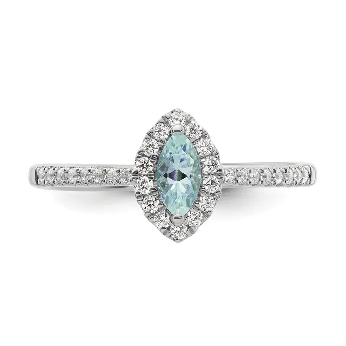 Goldia Rings 14k White Gold 15 Ct Lab Grown Diamond VSSI G and Aquamarine March Birthstone Ring