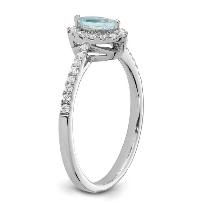 Goldia Rings 14k White Gold 15 Ct Lab Grown Diamond VSSI G and Aquamarine March Birthstone Ring