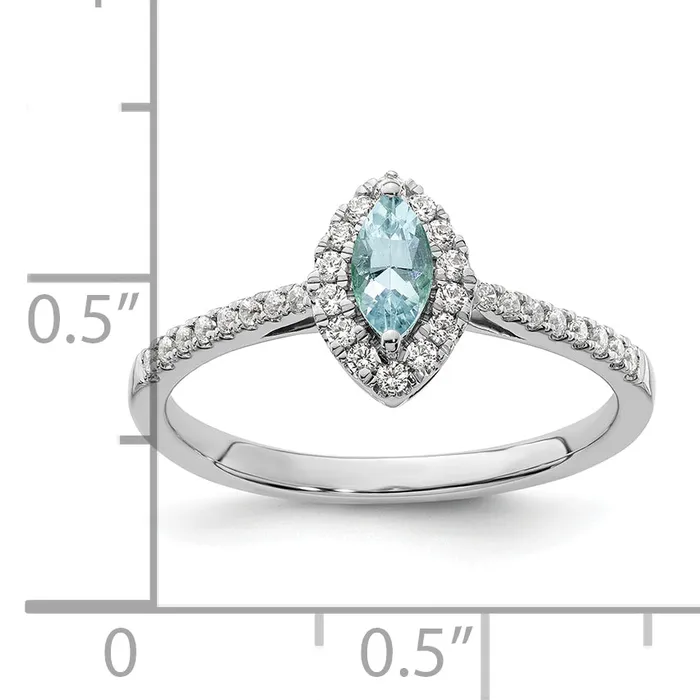 Goldia Rings 14k White Gold 15 Ct Lab Grown Diamond VSSI G and Aquamarine March Birthstone Ring