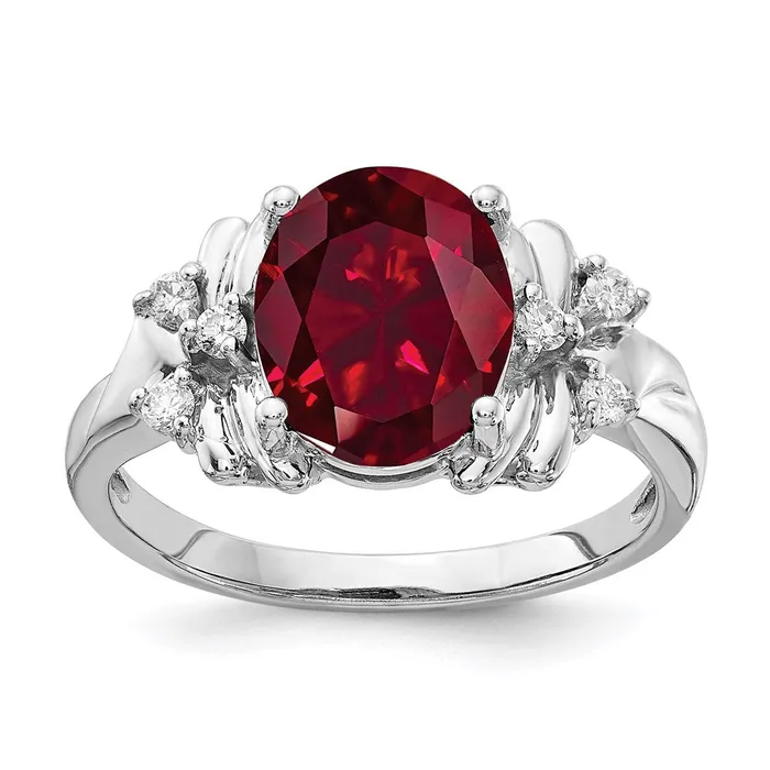 Goldia Rings 14k White Gold 10x8mm Oval Created Ruby A Real Diamond ring Goldia Rings 14k White Gold 10x8mm Oval Created Ruby A Real Diamond ring