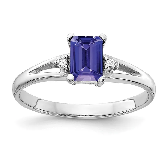 Goldia Rings 14k White Gold 6x4mm Emerald Cut Tanzanite AAA Diamond ring