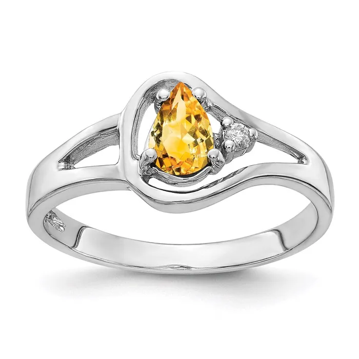 Goldia Rings 14k White Gold 6x4mm Pear Citrine A Real Diamond ring