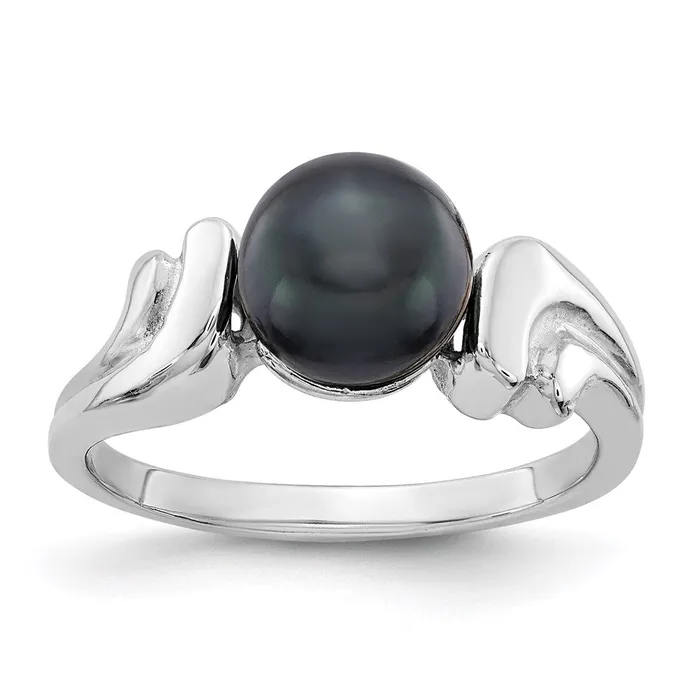 Goldia Rings 14k White Gold 7mm Black FW Cultured Pearl Ring