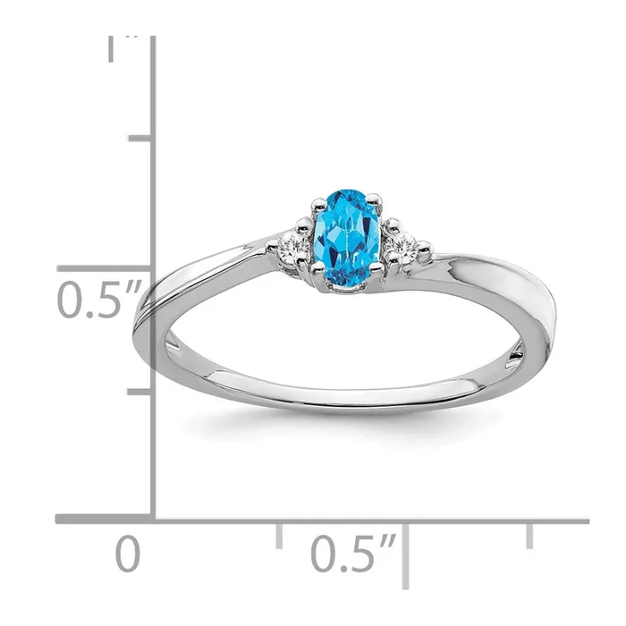 Goldia Rings 14k White Gold Blue Topaz and Real Diamond Ring