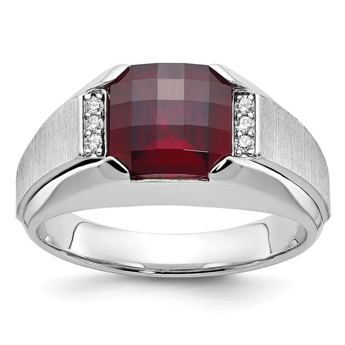 Goldia Rings 14k White Gold Mens Created Garnet and 120 carat Diamond Complete Ring Goldia Rings 14k White Gold Mens Created Garnet and 120 carat Diamond Complete Ring