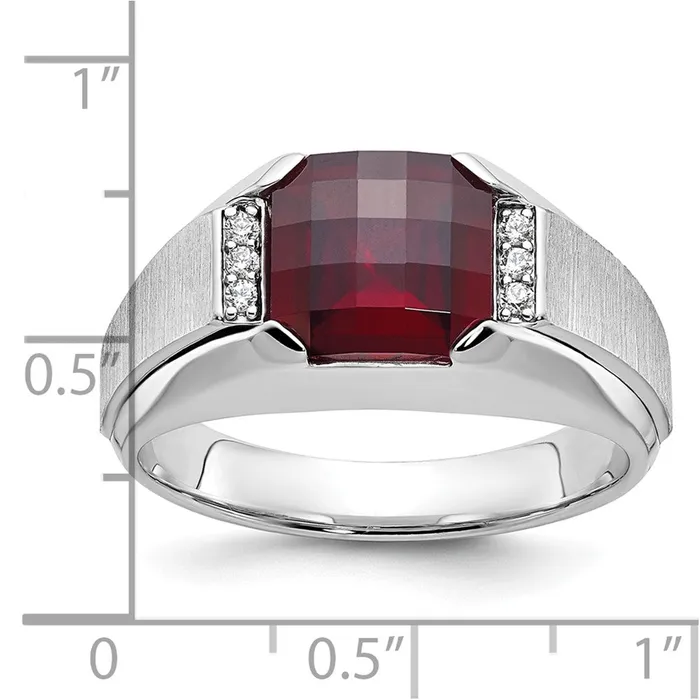 Goldia Rings 14k White Gold Mens Created Garnet and 120 carat Diamond Complete Ring