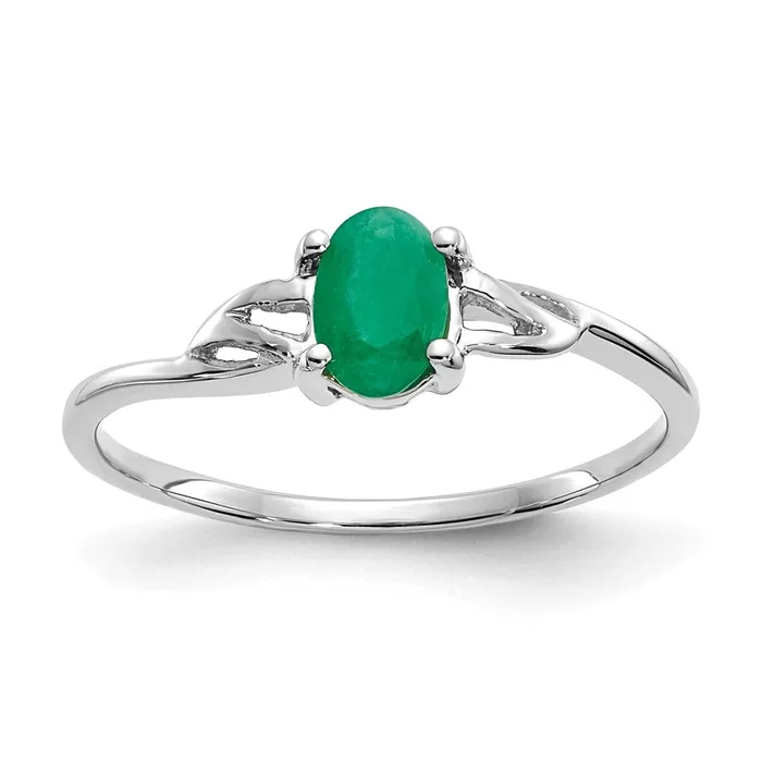 Goldia Rings 14K White Gold Polished Geniune Emerald Birthstone Ring