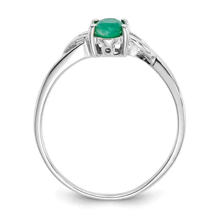 Goldia Rings 14K White Gold Polished Geniune Emerald Birthstone Ring