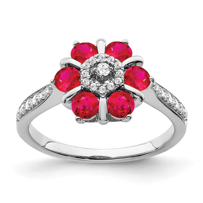 Goldia Rings 14k White Gold Ruby and Real Diamond Floral Ring