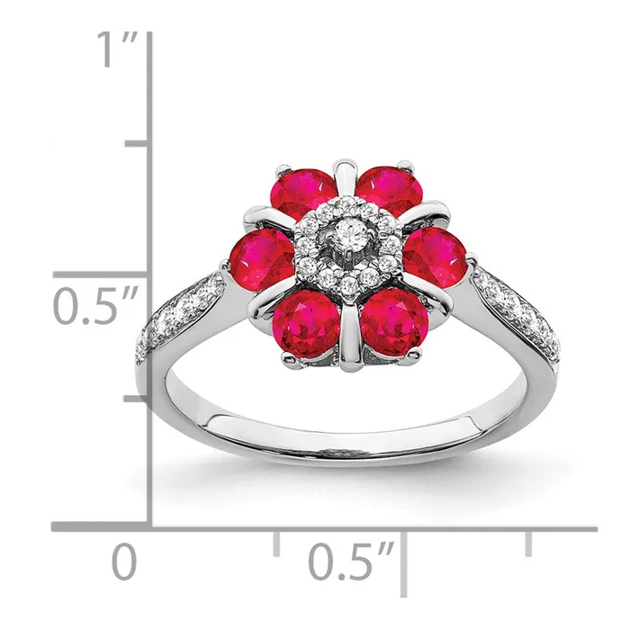 Goldia Rings 14k White Gold Ruby and Real Diamond Floral Ring