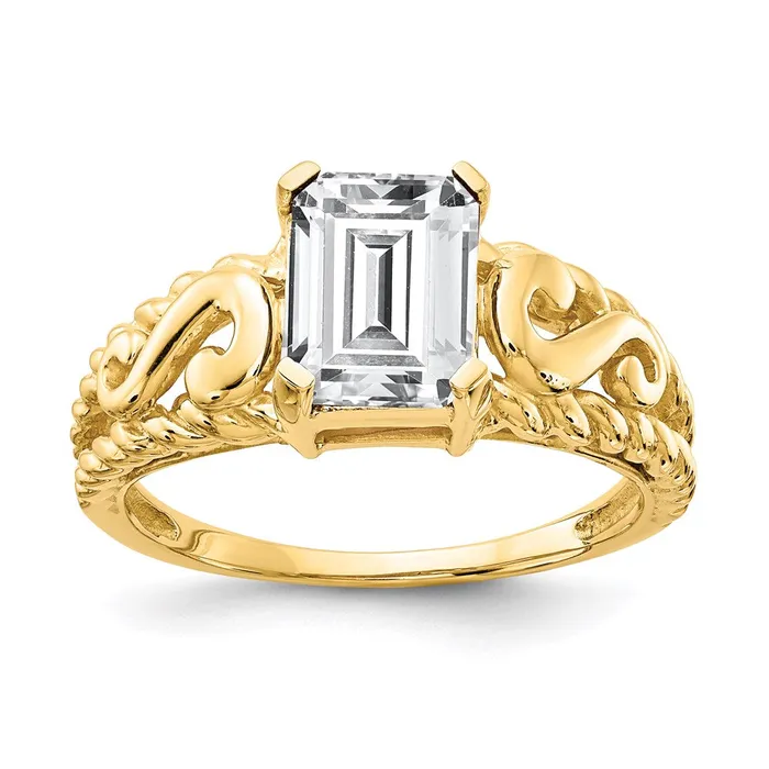 Goldia Rings 14K Yellow Gold 8x6mm Emerald Cut Cubic Zirconia ring