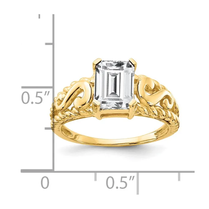 Goldia Rings 14K Yellow Gold 8x6mm Emerald Cut Cubic Zirconia ring