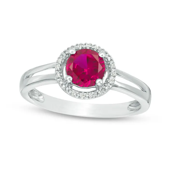 Goldia Rings 57mm LabCreated Ruby and Diamond Accent Frame Split Shank Ring in Sterling Silver Goldia Rings 57mm LabCreated Ruby and Diamond Accent Frame Split Shank Ring in Sterling Silver