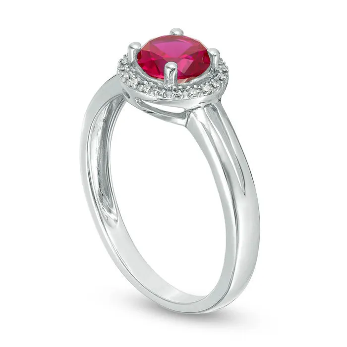 Goldia Rings 57mm LabCreated Ruby and Diamond Accent Frame Split Shank Ring in Sterling Silver Goldia Rings 57mm LabCreated Ruby and Diamond Accent Frame Split Shank Ring in Sterling Silver