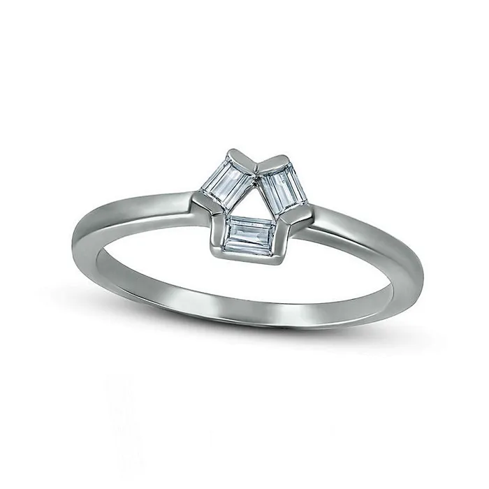 Goldia Rings Baguette White LabCreated Sapphire Three Stone Open Triangle Geometric Ring in Sterling Silver Goldia Rings Baguette White LabCreated Sapphire Three Stone Open Triangle Geometric Ring in Sterling Silver