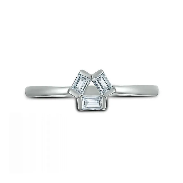 Goldia Rings Baguette White LabCreated Sapphire Three Stone Open Triangle Geometric Ring in Sterling Silver Goldia Rings Baguette White LabCreated Sapphire Three Stone Open Triangle Geometric Ring in Sterling Silver