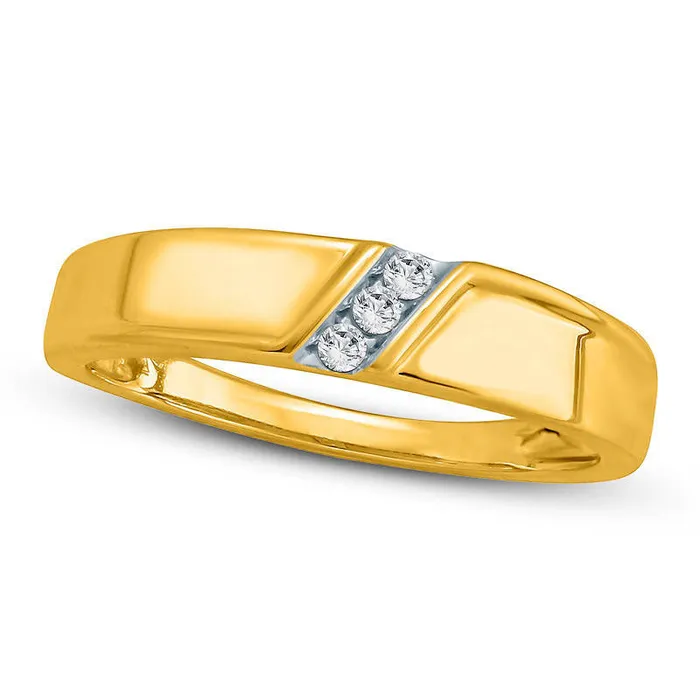 Goldia Rings Ladies 005 CT TW Natural Diamond Three Stone Slant Wedding Band in Solid 10K Yellow Gold Goldia Rings Ladies 005 CT TW Natural Diamond Three Stone Slant Wedding Band in Solid 10K Yellow Gold