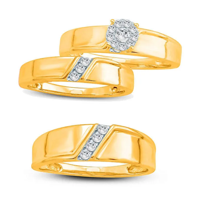 Goldia Rings Ladies 005 CT TW Natural Diamond Three Stone Slant Wedding Band in Solid 10K Yellow Gold Goldia Rings Ladies 005 CT TW Natural Diamond Three Stone Slant Wedding Band in Solid 10K Yellow Gold