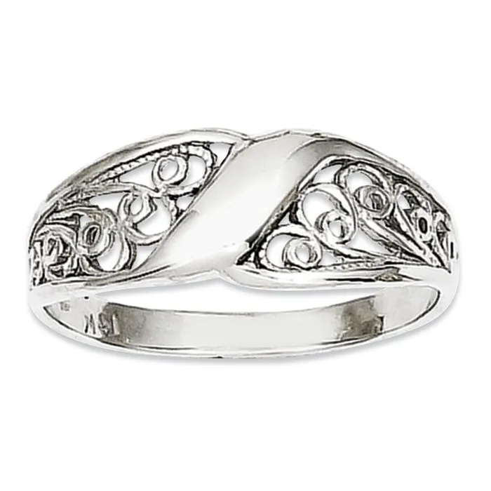 Goldia Rings Ladies Filigree Slant Ring in Solid 14K White Gold