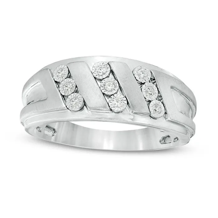Goldia Rings Mens 010 CT TW Natural Diamond Triple Row Slant MultiFinish Ring in Sterling Silver Goldia Rings Mens 010 CT TW Natural Diamond Triple Row Slant MultiFinish Ring in Sterling Silver