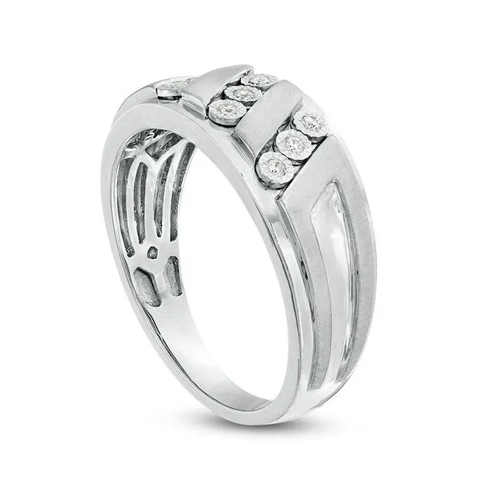 Goldia Rings Mens 010 CT TW Natural Diamond Triple Row Slant MultiFinish Ring in Sterling Silver Goldia Rings Mens 010 CT TW Natural Diamond Triple Row Slant MultiFinish Ring in Sterling Silver