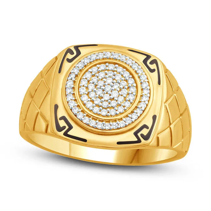 Goldia Rings Mens 025 CT TW Composite Natural Diamond and Enamel Aztec Design Square Signet Ring in Solid 10K Yellow Gold Goldia Rings Mens 025 CT TW Composite Natural Diamond and Enamel Aztec Design Square Signet Ring in Solid 10K Yellow Gold