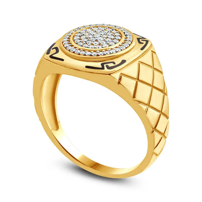 Goldia Rings Mens 025 CT TW Composite Natural Diamond and Enamel Aztec Design Square Signet Ring in Solid 10K Yellow Gold Goldia Rings Mens 025 CT TW Composite Natural Diamond and Enamel Aztec Design Square Signet Ring in Solid 10K Yellow Gold