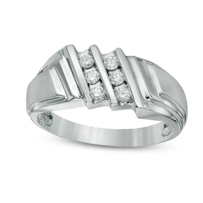 Goldia Rings Mens 025 CT TW Natural Diamond Slanted Double Row Stepped Shank Ring in Solid 10K White Gold Goldia Rings Mens 025 CT TW Natural Diamond Slanted Double Row Stepped Shank Ring in Solid 10K White Gold