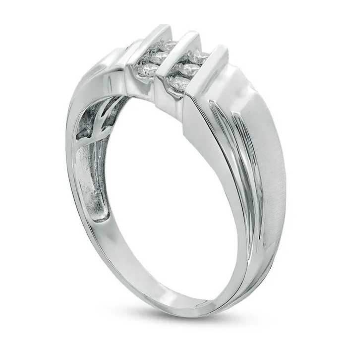 Goldia Rings Mens 025 CT TW Natural Diamond Slanted Double Row Stepped Shank Ring in Solid 10K White Gold Goldia Rings Mens 025 CT TW Natural Diamond Slanted Double Row Stepped Shank Ring in Solid 10K White Gold