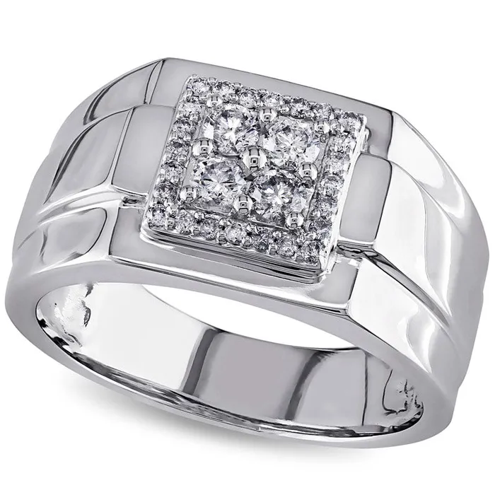 Goldia Rings Mens 050 CT TW Composite Natural Diamond Square Frame Ring in Solid 10K White Gold Goldia Rings Mens 050 CT TW Composite Natural Diamond Square Frame Ring in Solid 10K White Gold