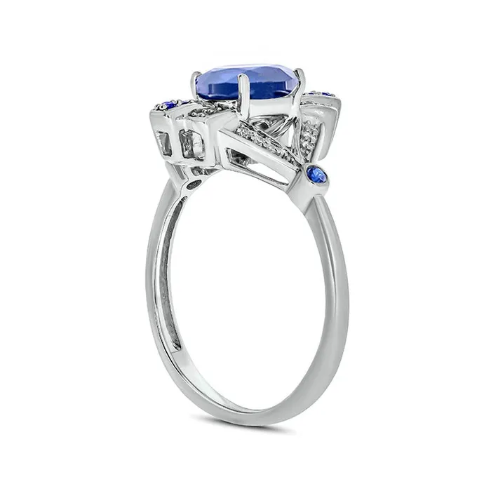 Goldia Rings Oval LabCreated Blue Sapphire and 007 CT TW Diamond Art Deco Evil Eye Ring in Sterling Silver Goldia Rings Oval LabCreated Blue Sapphire and 007 CT TW Diamond Art Deco Evil Eye Ring in Sterling Silver
