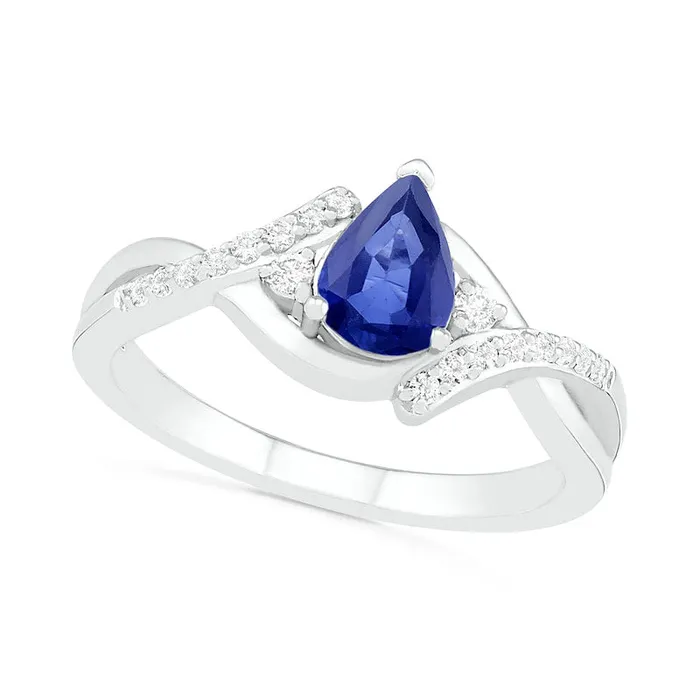 Goldia Rings PearShaped LabCreated Blue and White Sapphire Bypass Crossover Shank Ring in Sterling Silver Goldia Rings PearShaped LabCreated Blue and White Sapphire Bypass Crossover Shank Ring in Sterling Silver