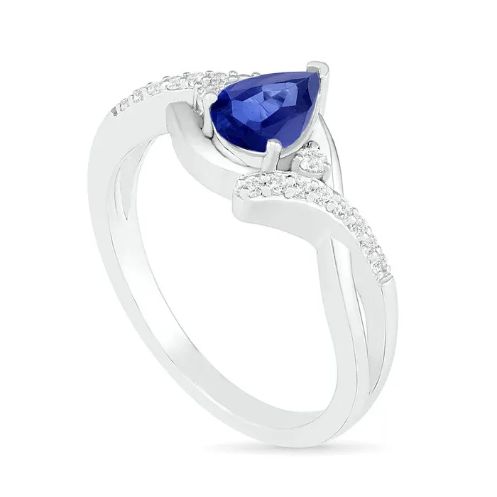 Goldia Rings PearShaped LabCreated Blue and White Sapphire Bypass Crossover Shank Ring in Sterling Silver Goldia Rings PearShaped LabCreated Blue and White Sapphire Bypass Crossover Shank Ring in Sterling Silver