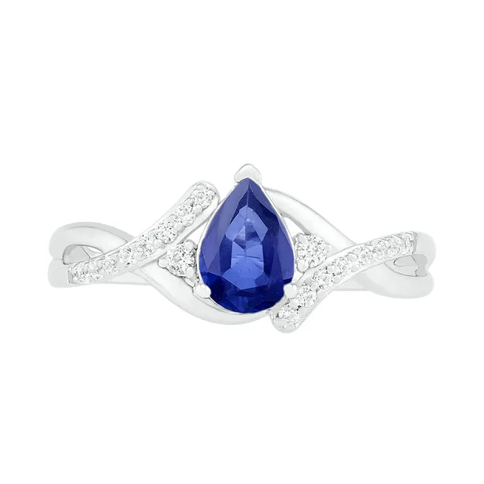 Goldia Rings PearShaped LabCreated Blue and White Sapphire Bypass Crossover Shank Ring in Sterling Silver Goldia Rings PearShaped LabCreated Blue and White Sapphire Bypass Crossover Shank Ring in Sterling Silver