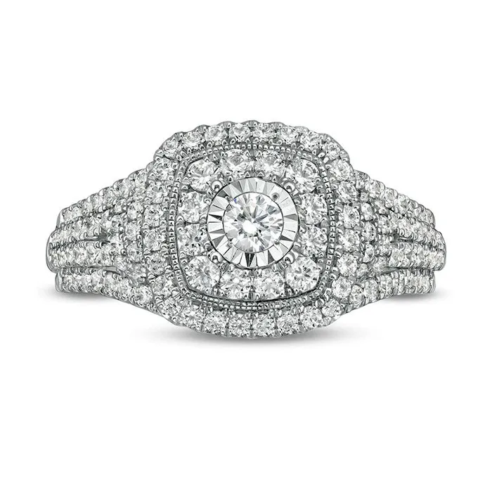 Goldia Rings Previously Owned 10 CT TW Natural Diamond Double Cushion Frame MultiRow Engagement Ring in Solid 10K White Gold Goldia Rings Previously Owned 10 CT TW Natural Diamond Double Cushion Frame MultiRow Engagement Ring in Solid 10K White Gold