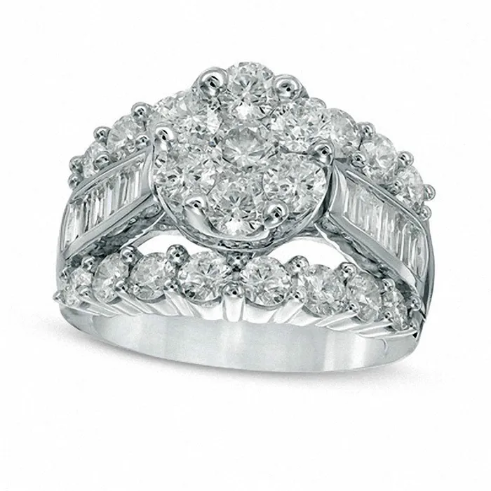 Goldia Rings Previously Owned 4 CT TW Composite Natural Diamond Cluster Engagement Ring in Solid 14K White Gold Goldia Rings Previously Owned 4 CT TW Composite Natural Diamond Cluster Engagement Ring in Solid 14K White Gold