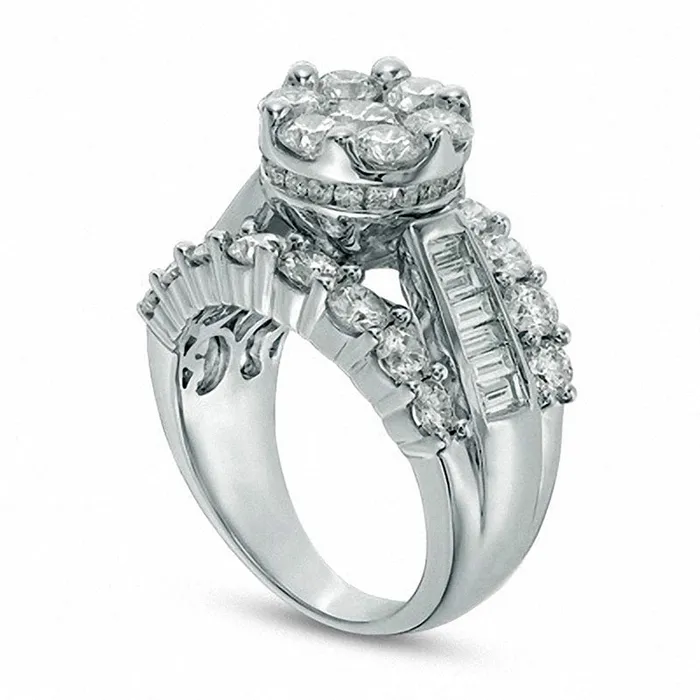 Goldia Rings Previously Owned 4 CT TW Composite Natural Diamond Cluster Engagement Ring in Solid 14K White Gold Goldia Rings Previously Owned 4 CT TW Composite Natural Diamond Cluster Engagement Ring in Solid 14K White Gold