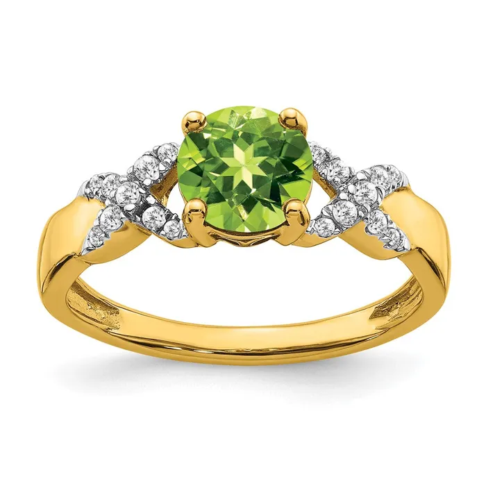 Goldia Rings Solid 14k Twotone Simulated Peridot and CZ Ring