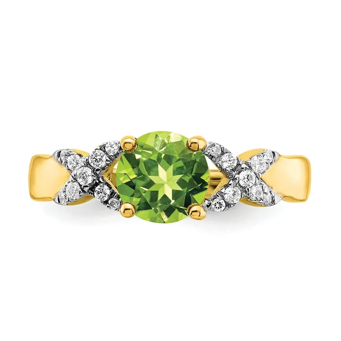 Goldia Rings Solid 14k Twotone Simulated Peridot and CZ Ring