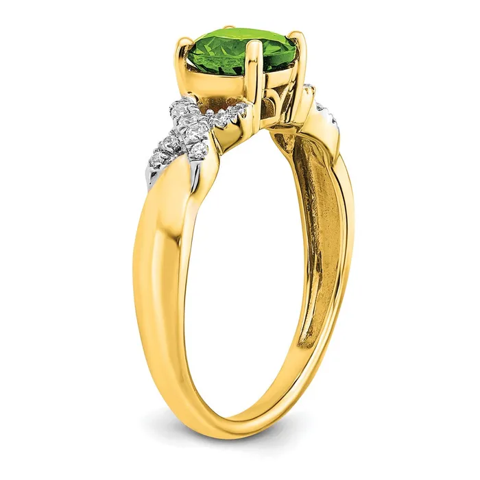 Goldia Rings Solid 14k Twotone Simulated Peridot and CZ Ring