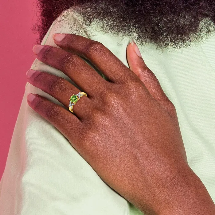 Goldia Rings Solid 14k Twotone Simulated Peridot and CZ Ring