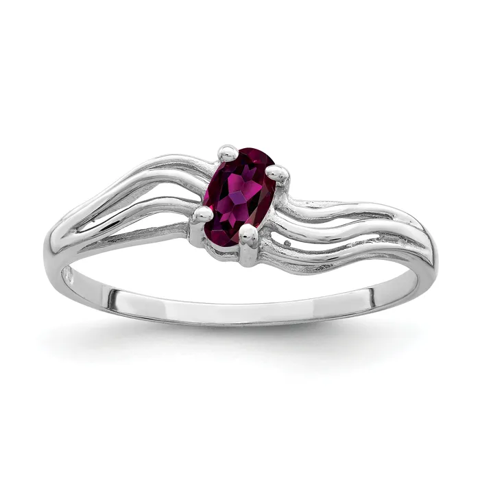Goldia Rings Solid 14k White Gold 5x3mm Oval Rhodolite Simulated Garnet Ring
