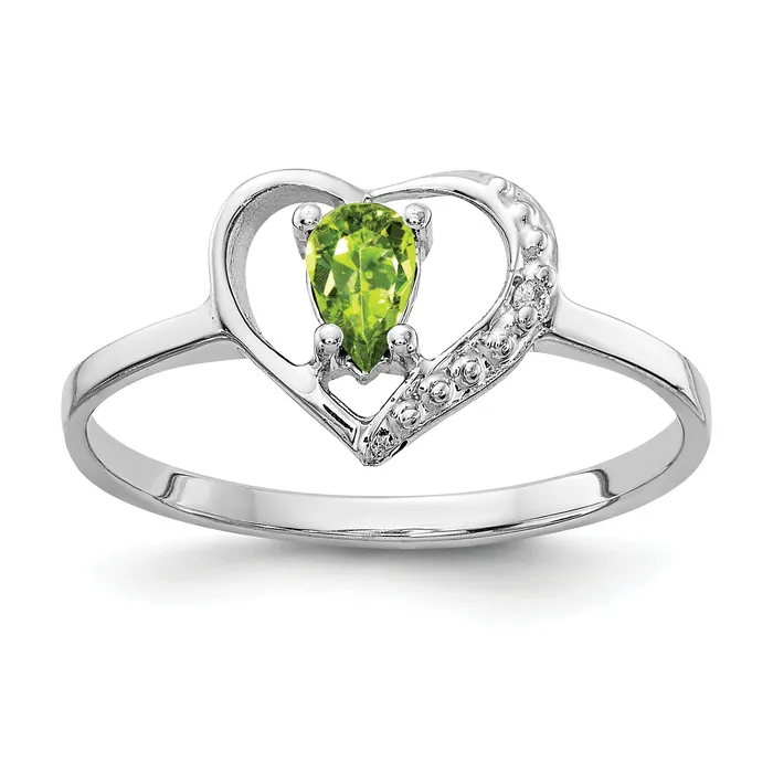 Goldia Rings Solid 14k White Gold 5x3mm Pear Simulated Peridot VS CZ Ring
